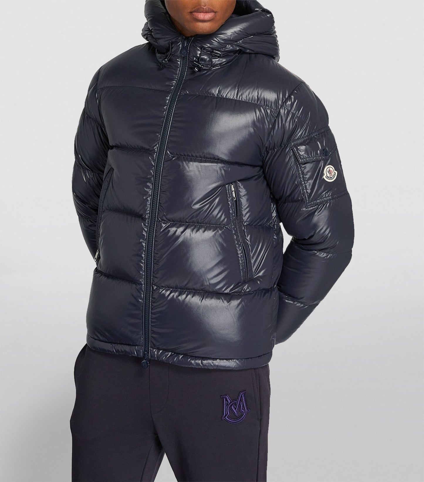 MONCLER- Navy Maya Logo-Appliquéd Quilted Glossed-Shell Hooded Down Jacket