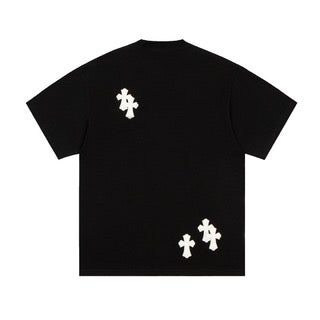 Chrome heart black leather Cross Patch Tee