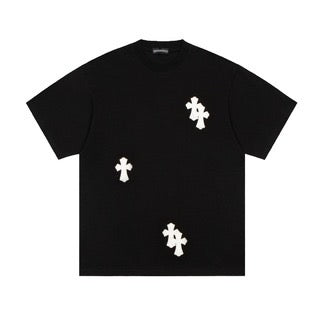 Chrome heart black leather Cross Patch Tee