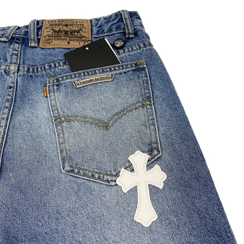Chrome hearts White Patch Cross washed Blue Denim