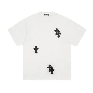 Chrome heart White leather Cross Patch Tee