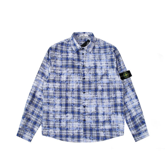 STONE ISLAND - Checkered Blue Button up shirt jacket