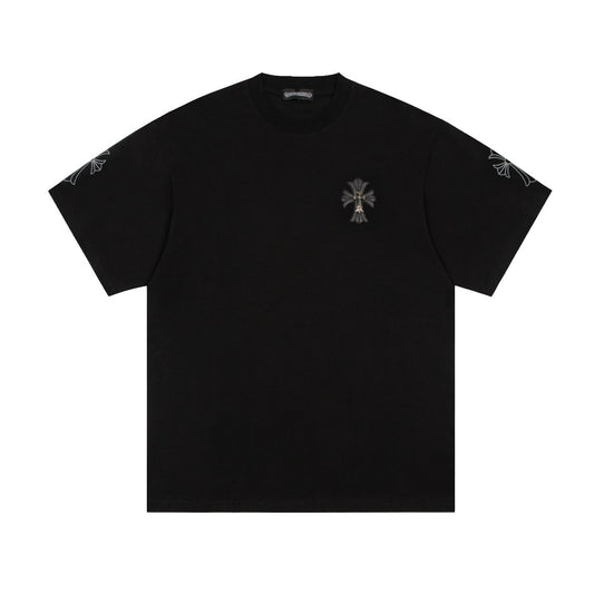 Chrome heart Black leather Cross Patch Tee