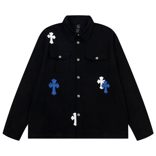 Chrome Hearts black & blue leather patch shirt