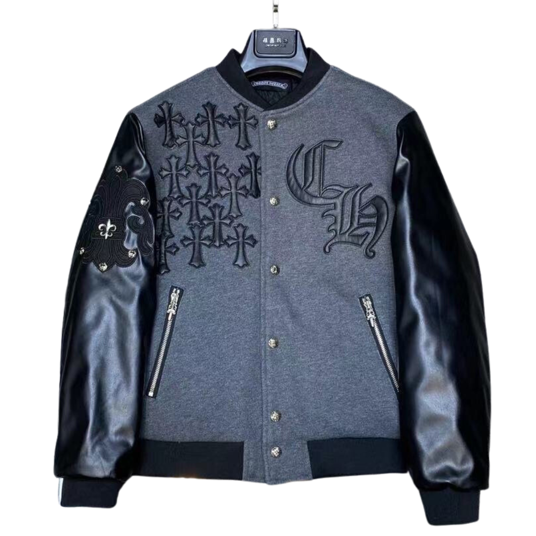 Chrome Hearts varsity leather Cross Patch jacket